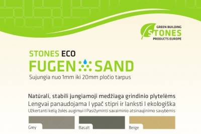 Jungiamoji medžiaga grindinio plytelėms STONES ECO FUGENSAND - natūrali, stabili, ypač stipri ir lanksti